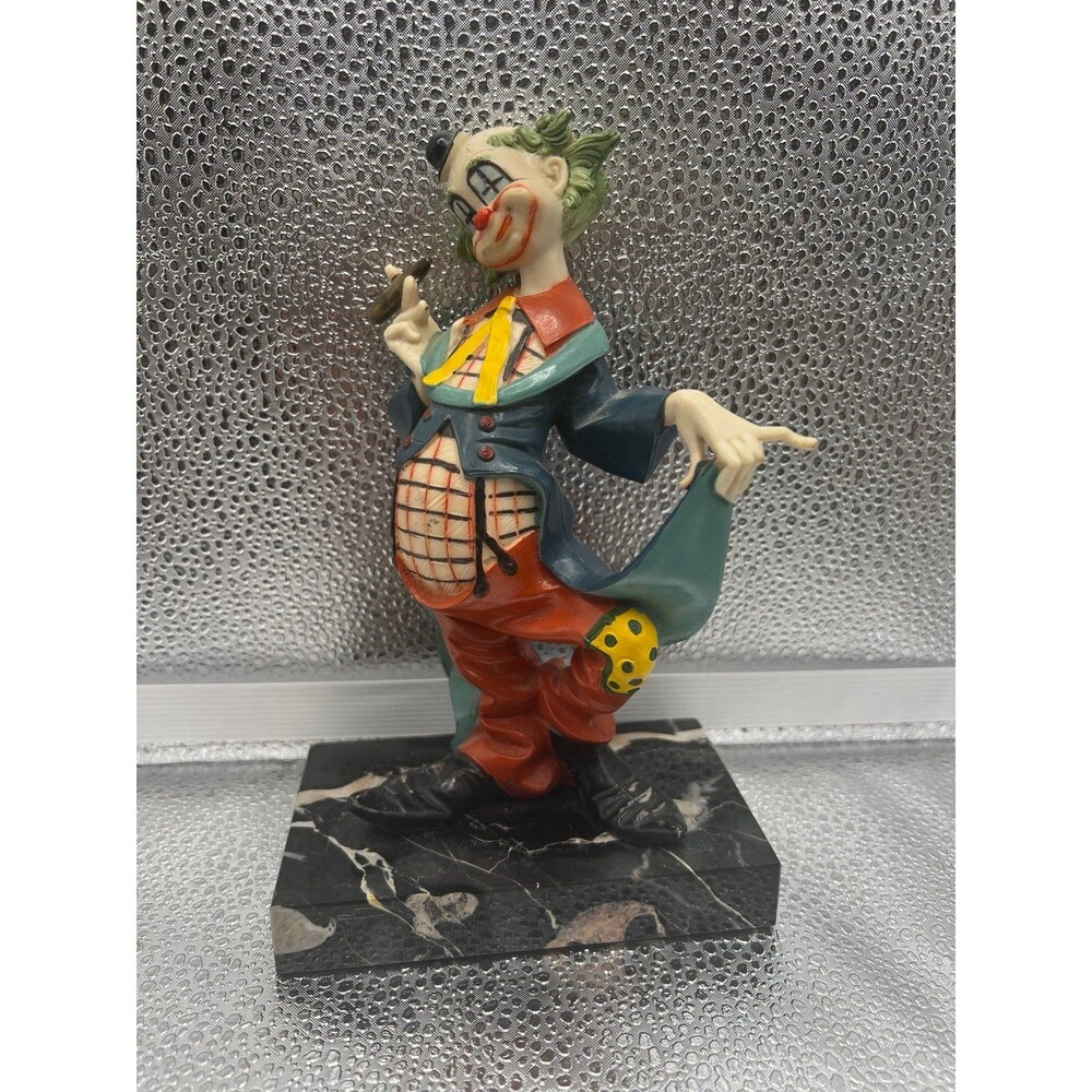 Vintage Clown with Cigar on Carrara Marble Base Figurine - Made in Italy
